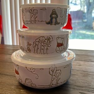 NEW Disney Winnie the Pooh Etched Ceramic Food Storage Containers (3 piece set)